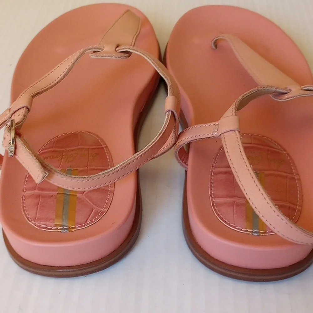 NWOB Sam Edelman Naomi Leather Ankle Strap Thong Sandals 7.5 Salmon Pink - Picture 5 of 10